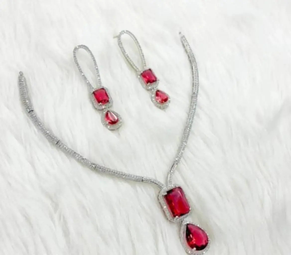 Royal Blue Stone Necklace Set for Women | CZ Diamond Pendant & Earrings Set | ImiStyleJewellery - Imistyle Jewellery