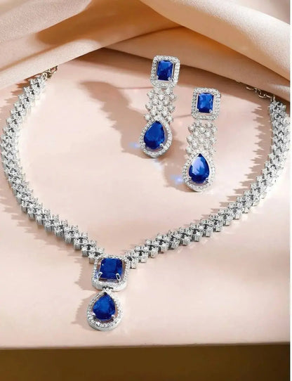 Luxury Blue Sapphire Necklace Set with Earrings for Women | Premium Crystal Jewellery - Imistyle Jewellery