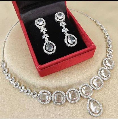 Royal Blue Stone Necklace Set with Drop Earrings | Premium American Diamond Imitation Jewellery for Women | ImiStyleJewellery - Imistyle Jewellery