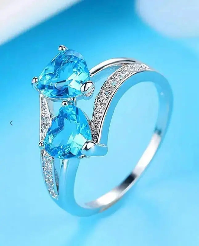 Elegant Blue Heart Stone Ring for Women | Double Stone Crystal Adjustable Imitation Jewellery Ring | ImiStyleJewellery - Imistyle Jewellery