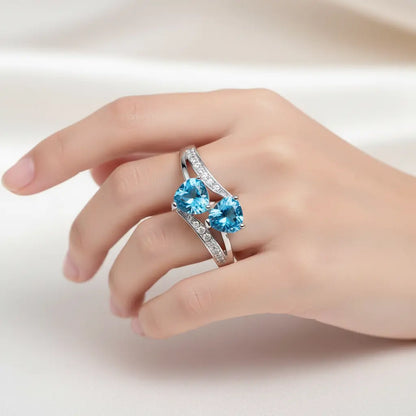 Elegant Blue Heart Stone Ring for Women | Double Stone Crystal Adjustable Imitation Jewellery Ring | ImiStyleJewellery - Imistyle Jewellery