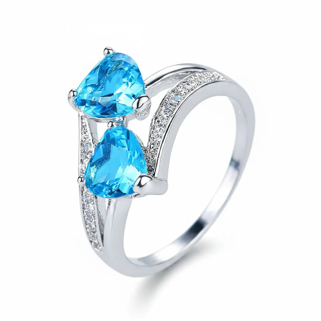 Elegant Blue Heart Stone Ring for Women | Double Stone Crystal Adjustable Imitation Jewellery Ring | ImiStyleJewellery - Imistyle Jewellery