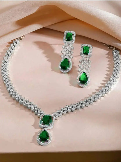 Luxury Blue Sapphire Necklace Set with Earrings for Women | Premium Crystal Jewellery - Imistyle Jewellery