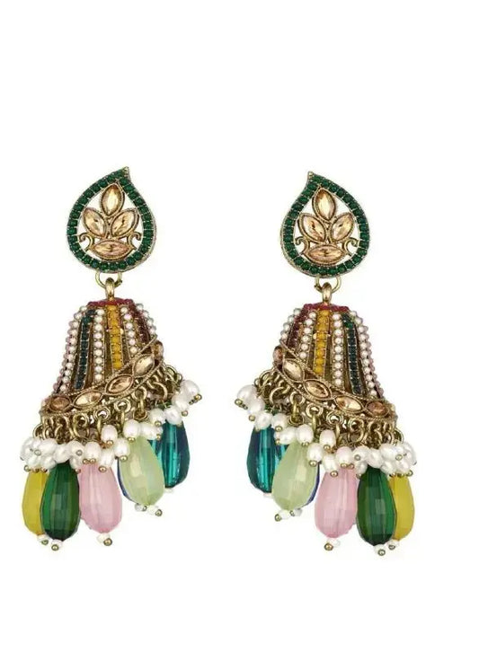 Multicolor Jhumka Earrings with Pearl Drops | Traditional Kundan Style Ethnic Jewellery for Women | ImiStyleJewellery - Imistyle Jewellery
