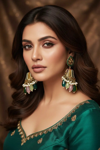 Multicolor Jhumka Earrings with Pearl Drops | Traditional Kundan Style Ethnic Jewellery for Women | ImiStyleJewellery - Imistyle Jewellery