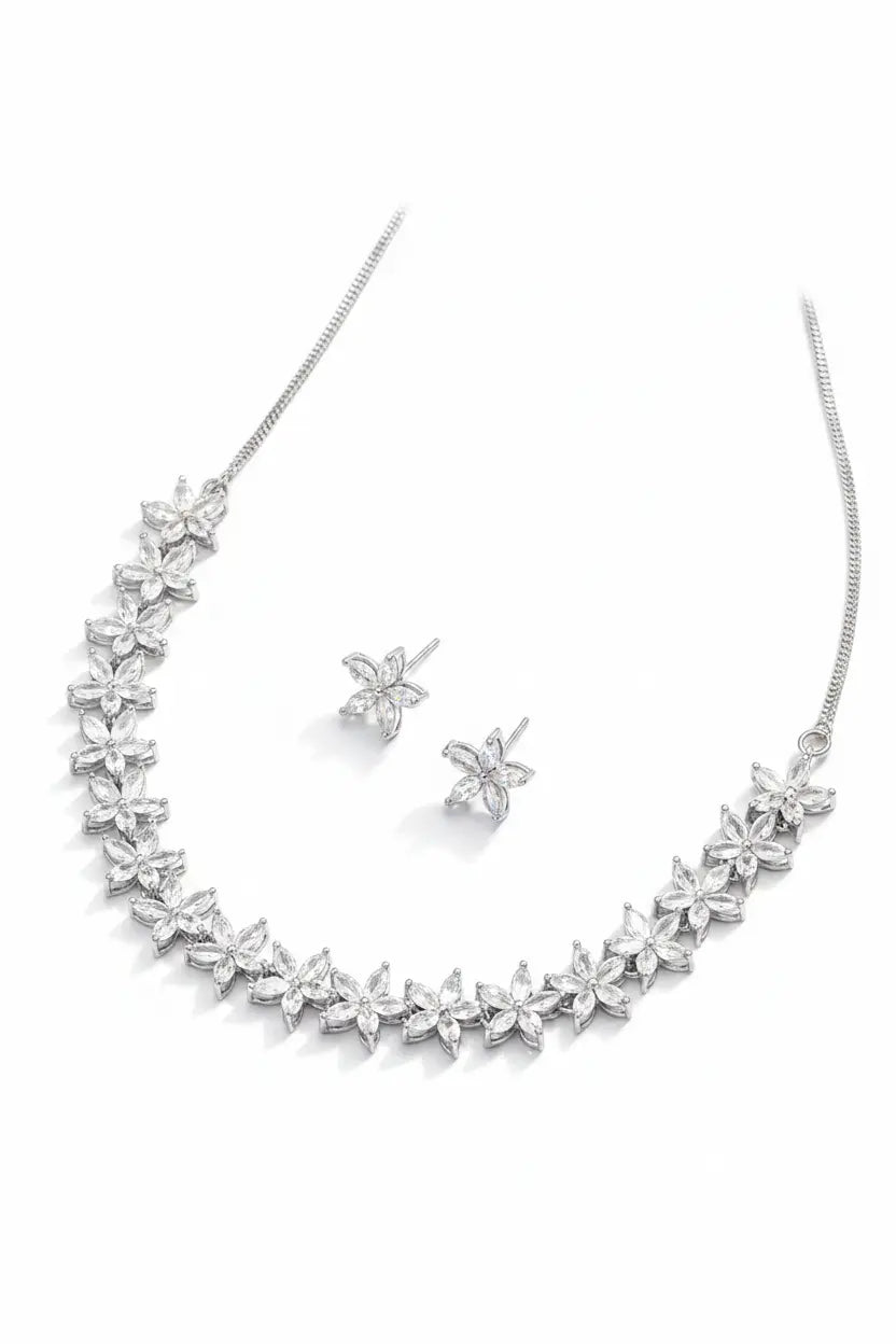 Floral Crystal Necklace Set for Women | Elegant Imitation Jewellery Flower Necklace with Earrings – ImistyleJewellery - Imistyle Jewellery