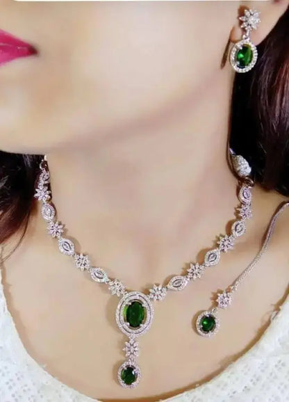 Pink Stone Bridal Necklace Set with Maang Tikka | CZ Diamond Wedding Jewellery Set | ImiStyleJewellery - Imistyle Jewellery