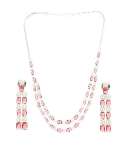 Ruby Red Crystal Necklace Set for Women | Double Layer Party Wear Jewellery Set Imitation Jewellery | ImiStyleJewellery - Imistyle Jewellery