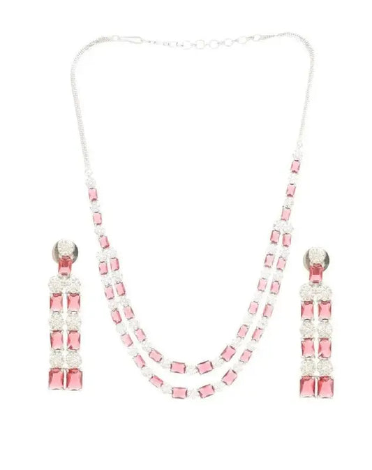Ruby Red Crystal Necklace Set for Women | Double Layer Party Wear Jewellery Set Imitation Jewellery | ImiStyleJewellery - Imistyle Jewellery