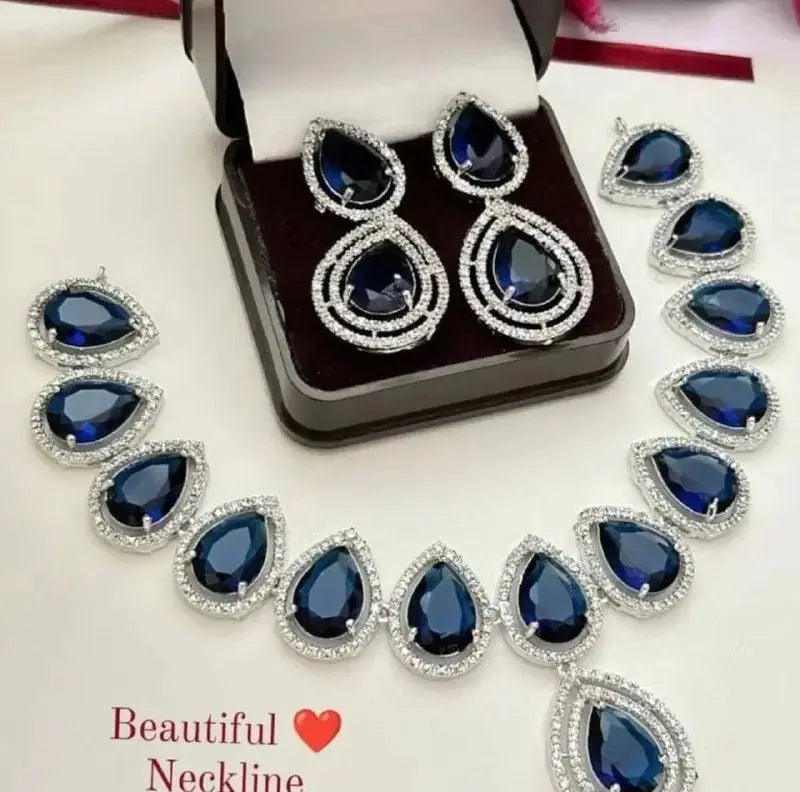 Aqua Green Teardrop Necklace Set with Earrings | Luxury Diamond Finish Imitation Jewellery for Women | ImiStyleJewellery - Imistyle Jewellery