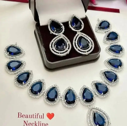 Aqua Green Teardrop Necklace Set with Earrings | Luxury Diamond Finish Imitation Jewellery for Women | ImiStyleJewellery - Imistyle Jewellery