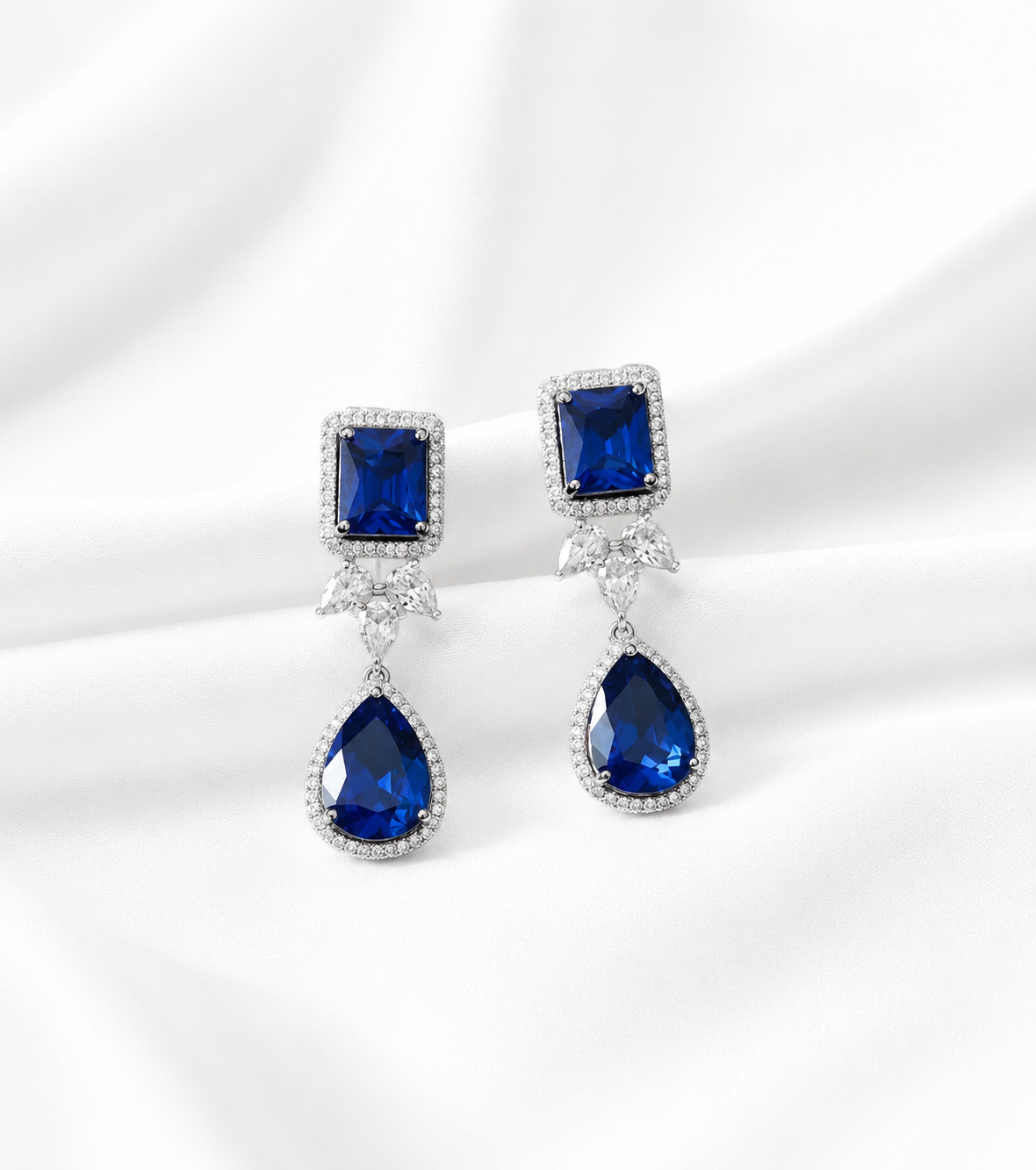 Royal Blue Crystal Drop Earrings for Women | Luxury Statement Party Wear Earrings | Imitation Jewellery | ImiStyleJewellery - Imistyle Jewellery