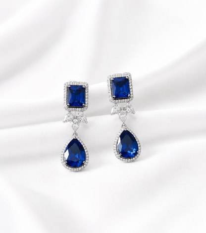 Royal Blue Crystal Drop Earrings for Women | Luxury Statement Party Wear Earrings | Imitation Jewellery | ImiStyleJewellery - Imistyle Jewellery