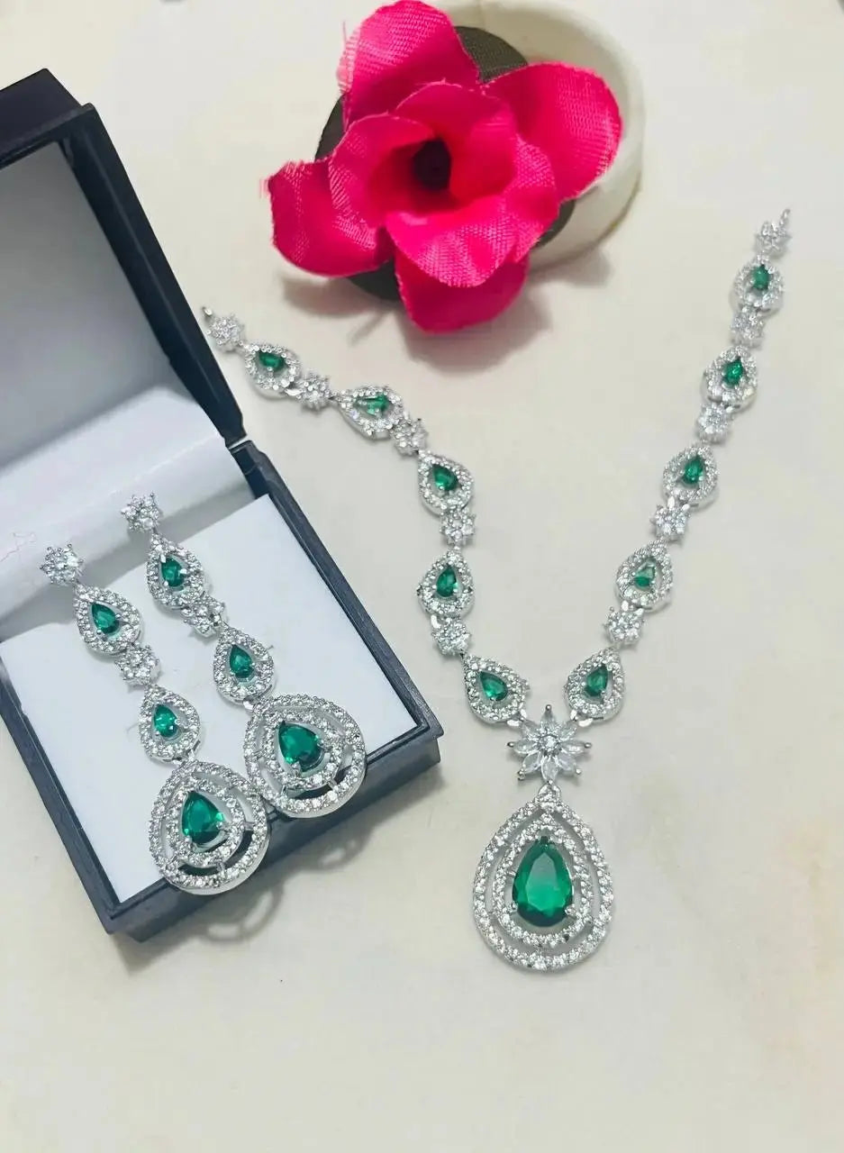 Teardrop Crystal Necklace Set for Women | Luxury Stone Imitation Jewellery Necklace Set with Earrings (Blue, Green, Red, Pink, White) – ImistyleJewellery - Imistyle Jewellery