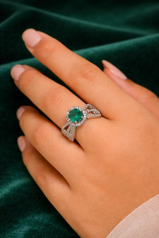 Elegant Green Stone Halo Ring for Women | Crystal Split Band Imitation Jewellery | ImiStyleJewellery - Imistyle Jewellery