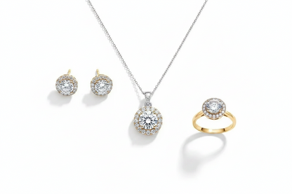 Elegant Round Crystal Pendant Necklace Set for Women | Diamond Style Stud Earrings & Ring Imitation Jewellery | ImiStyleJewellery