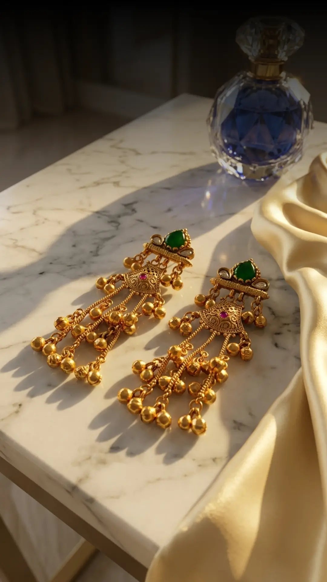 Royal Green Stone Chandbali Tassel Earrings – Premium Imitation Gold Jewellery - Imistyle Jewellery