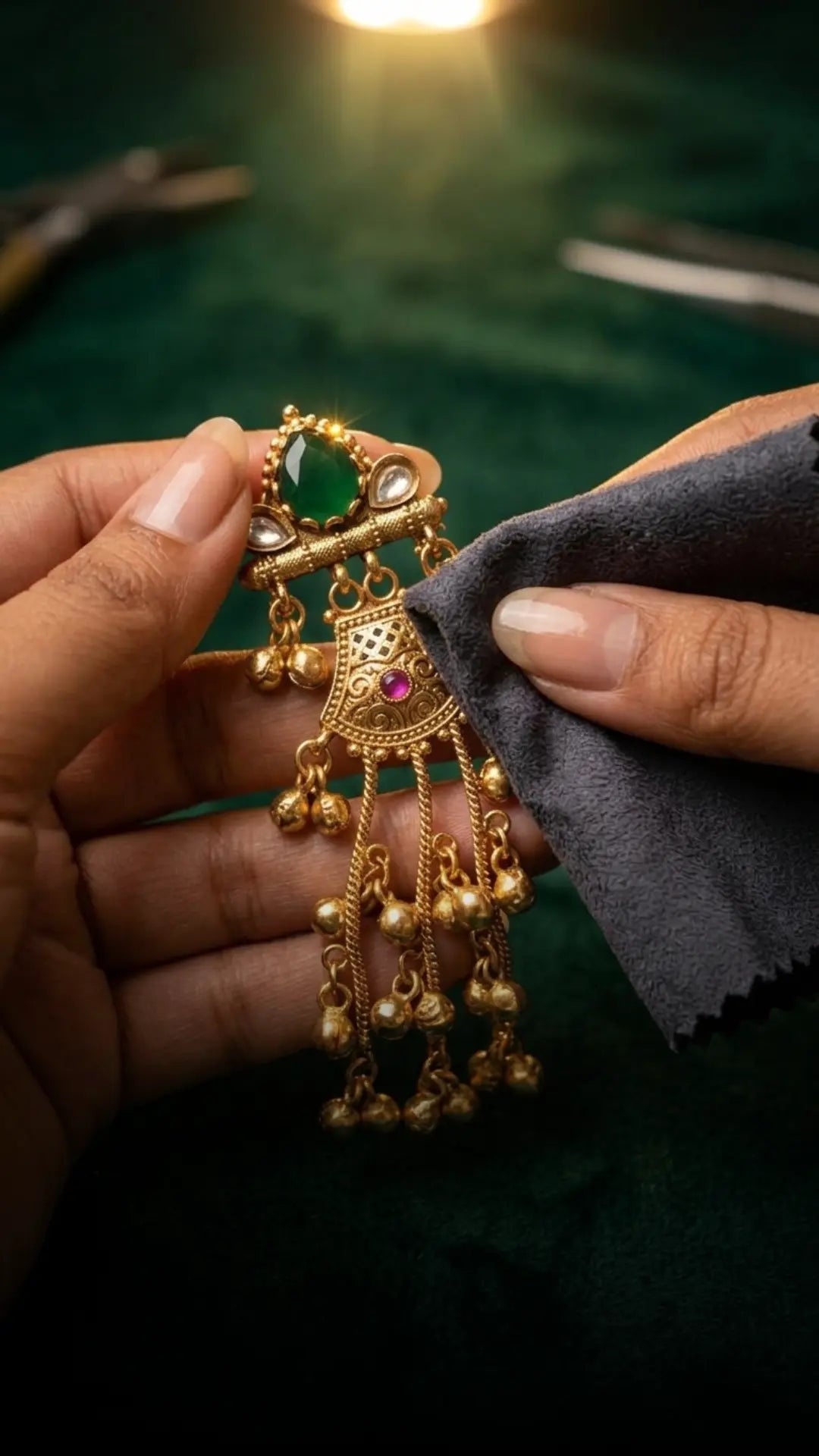 Royal Green Stone Chandbali Tassel Earrings – Premium Imitation Gold Jewellery - Imistyle Jewellery