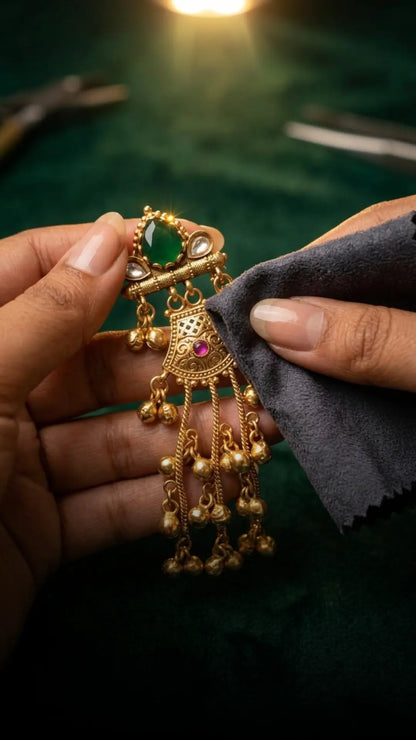 Royal Green Stone Chandbali Tassel Earrings – Premium Imitation Gold Jewellery - Imistyle Jewellery