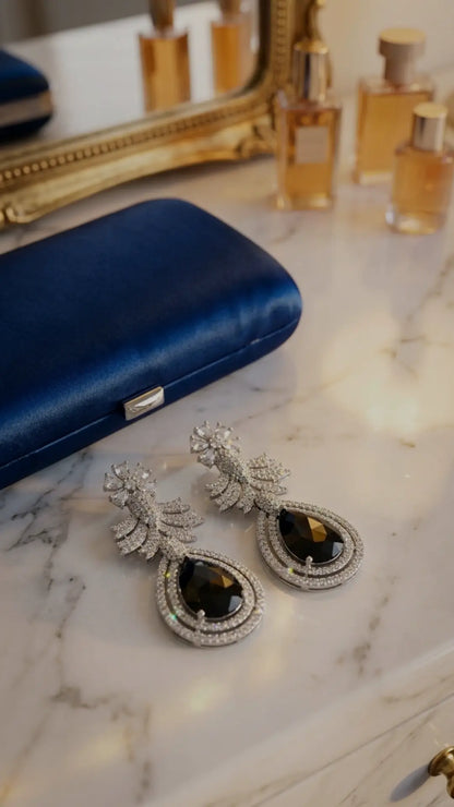 Luxury AD Diamond Black Stone Drop Earrings – Bridal Party Wear Jewellery - Imistyle Jewellery