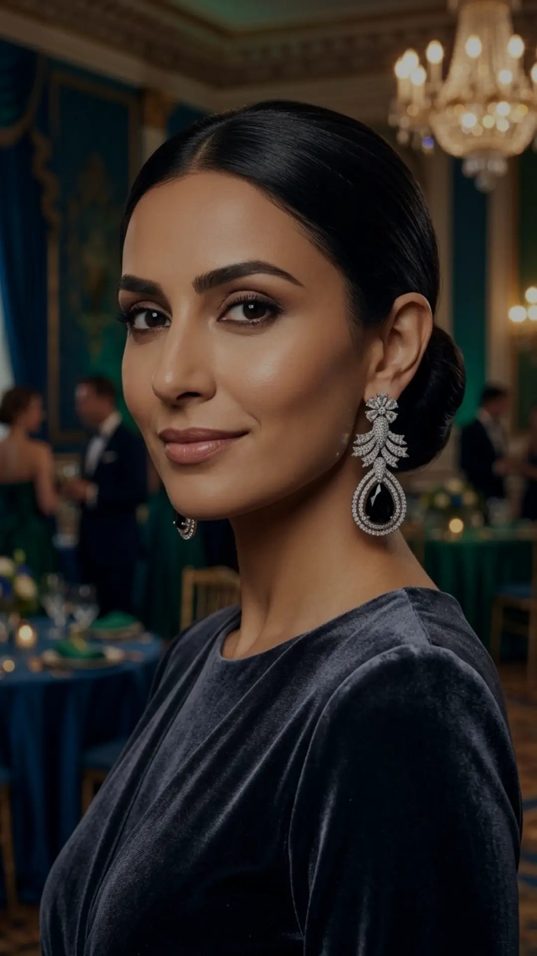 Luxury AD Diamond Black Stone Drop Earrings – Bridal Party Wear Jewellery - Imistyle Jewellery